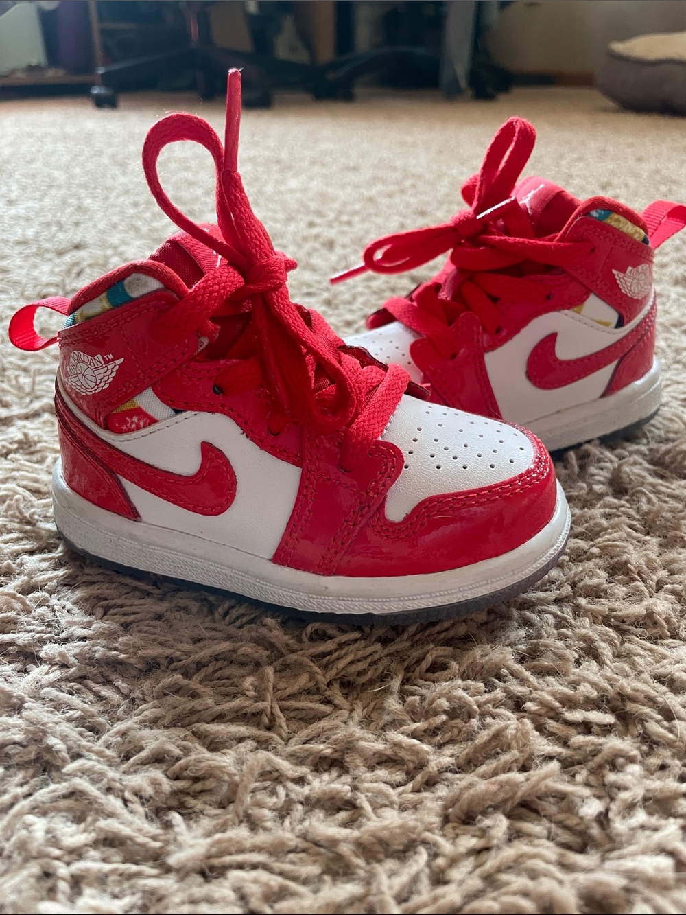 Nike Air Jordan Kids Red and White High-Top Sneakers
